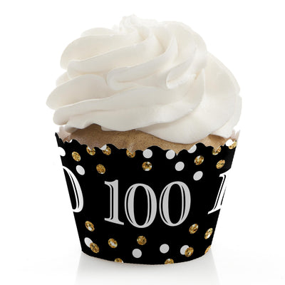 Adult 100th Birthday - Gold - Birthday Decorations - Party Cupcake Wrappers - Set of 12