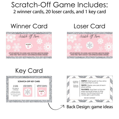 Pink Winter Wonderland - Holiday Snowflake Birthday Party and Baby Shower Game Scratch Off Cards - 22 Count