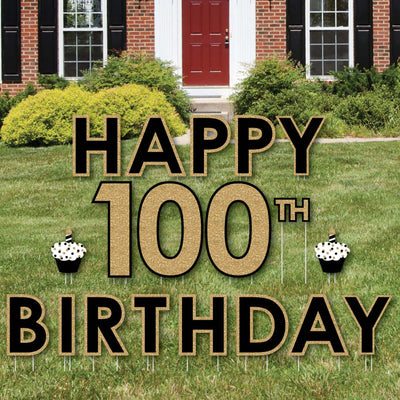 Adult 100th Birthday - Gold - Yard Sign Outdoor Lawn Decorations - Happy 100th Birthday Yard Signs