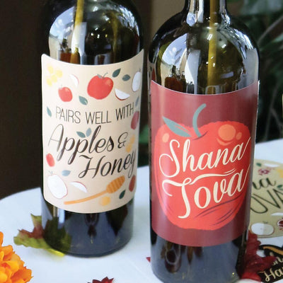 Rosh Hashanah - Jewish New Year Decorations for Women and Men - Wine Bottle Label Stickers - Set of 4