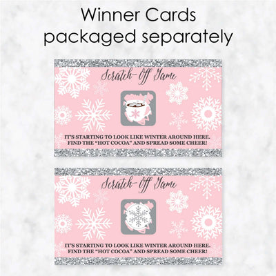 Pink Winter Wonderland - Holiday Snowflake Birthday Party and Baby Shower Game Scratch Off Cards - 22 Count