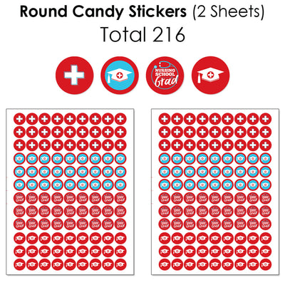 Nurse Graduation - Mini Candy Bar Wrappers, Round Candy Stickers and Circle Stickers - Medical Nursing Graduation Party Candy Favor Sticker Kit - 304 Pieces