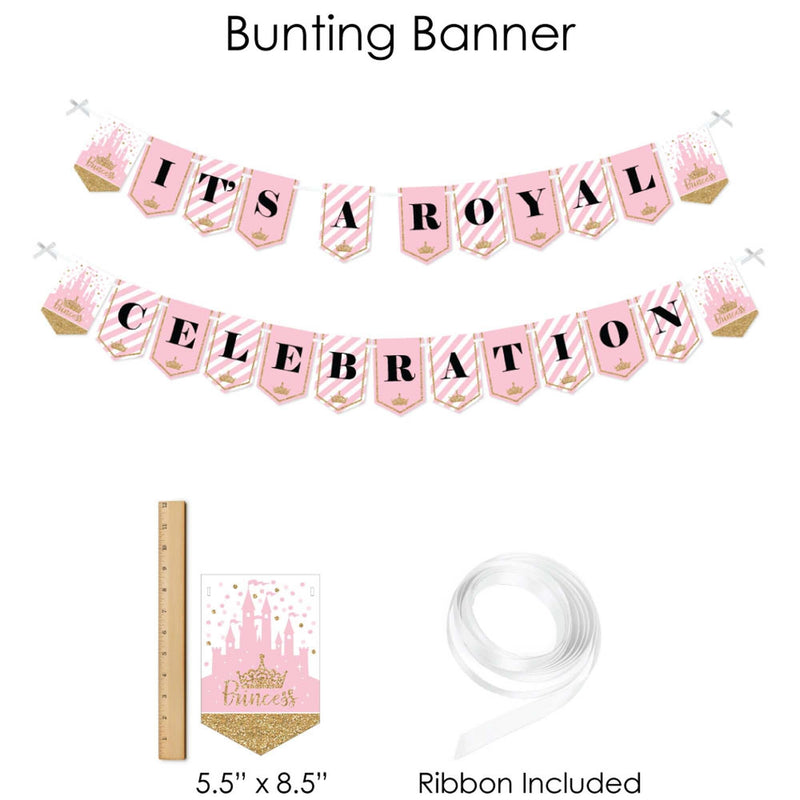Little Princess Crown - Pink and Gold Princess Baby Shower or Birthday Party Supplies - Banner Decoration Kit - Fundle Bundle