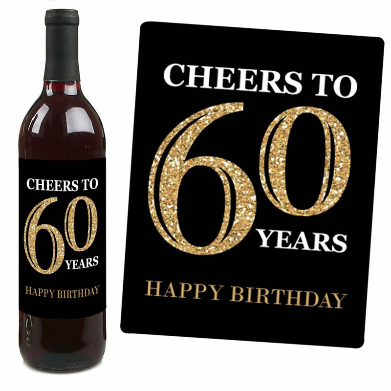Adult 60th Birthday - Gold - Decorations for Women and Men - Wine Bottle Label Birthday Party Gift - Set of 4