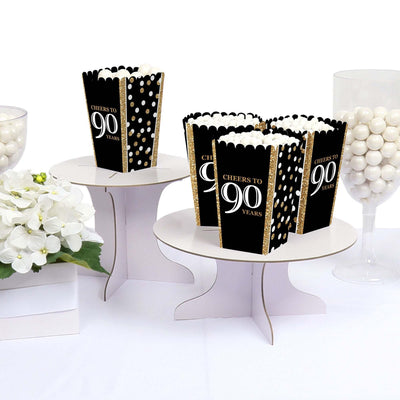 Adult 90th Birthday - Gold - Birthday Party Favor Popcorn Treat Boxes - Set of 12
