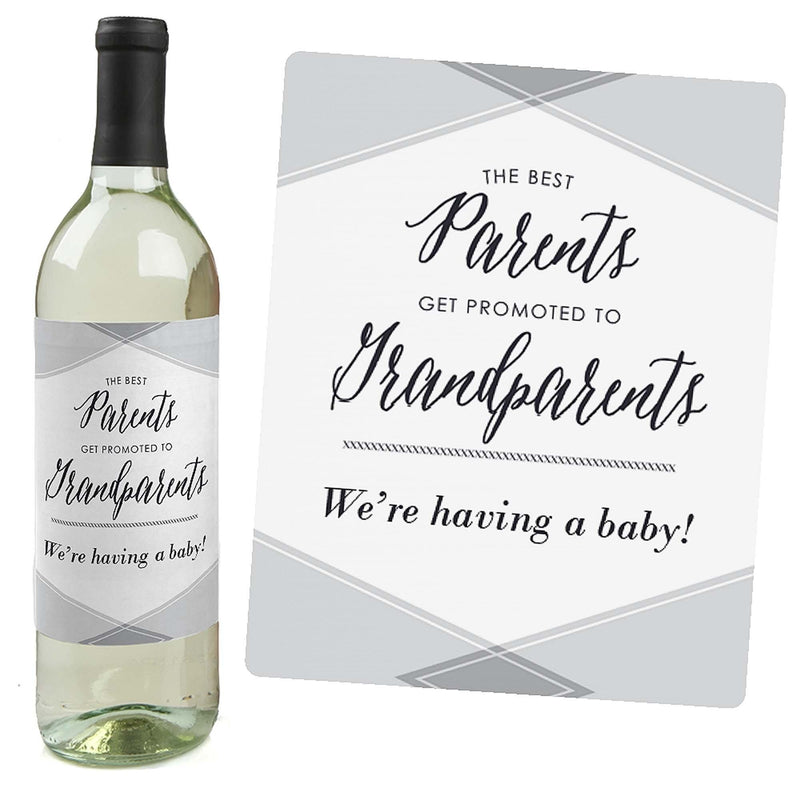 The Best Parents Get Promoted to Grandparents - Pregnancy Announcement Decorations for Women and Men - Wine Bottle Labels - Set of 4