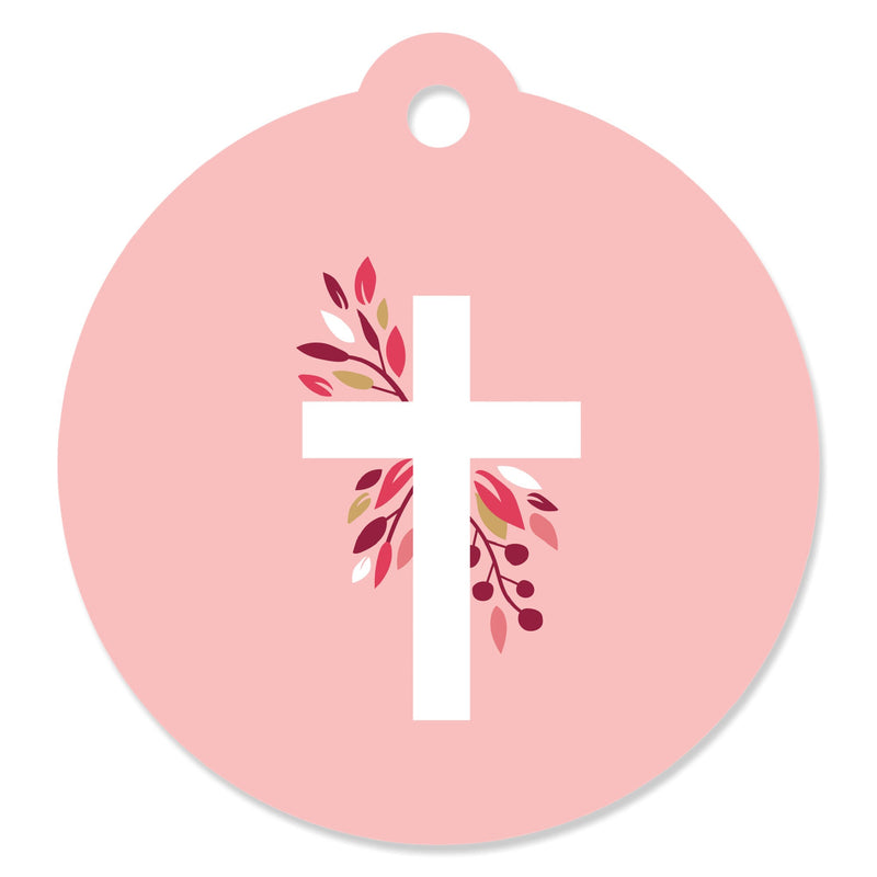 Pink Elegant Cross - Girl Religious Party Favor Gift Tags (Set of 20)