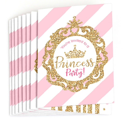 Little Princess Crown - Fill In Pink and Gold Princess Baby Shower or Birthday Party Invitations - 8 ct