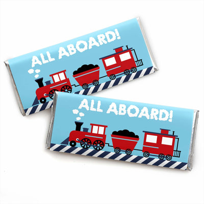 Railroad Party Crossing - Candy Bar Wrapper Steam Train Birthday Party or Baby Shower Favors - Set of 24
