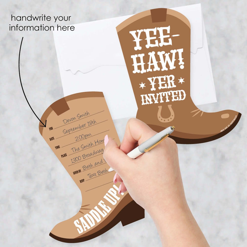 Western Hoedown - Shaped Fill-In Invitations - Wild West Cowboy Party Invitation Cards with Envelopes - Set of 12