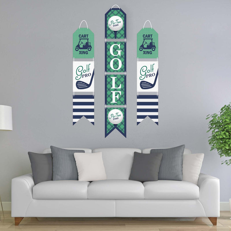 Par-Tee Time - Golf - Hanging Vertical Paper Door Banners - Birthday or Retirement Party Wall Decoration Kit - Indoor Door Decor