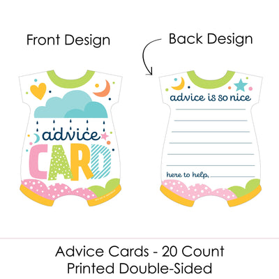 Colorful Baby Shower - Baby Bodysuit Wish Card Gender Neutral Baby Shower Activities - Shaped Advice Cards Game - Set of 20