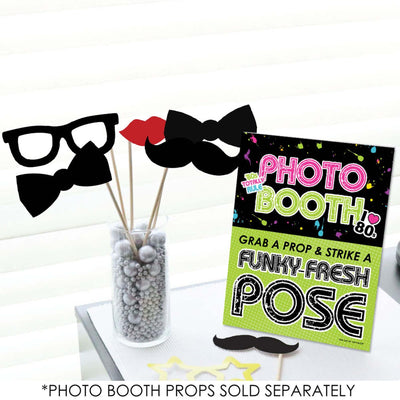 80's Retro Photo Booth Sign - Totally 1980s Party Decorations - Printed on Sturdy Plastic Material - 10.5 x 13.75 inches - Sign with Stand - 1 Piece