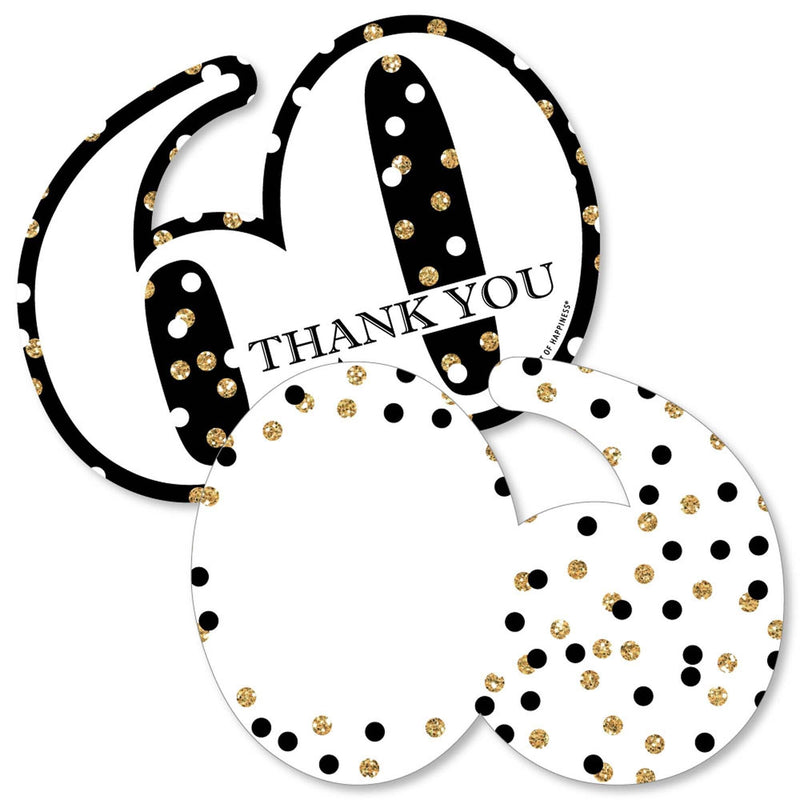 Adult 60th Birthday - Gold - Shaped Thank You Cards - Birthday Party Thank You Note Cards with Envelopes - Set of 12