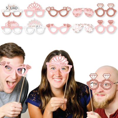 Bride Squad Glasses - Paper Card Stock Rose Gold Bridal Shower or Bachelorette Party Photo Booth Props Kit - 10 Count