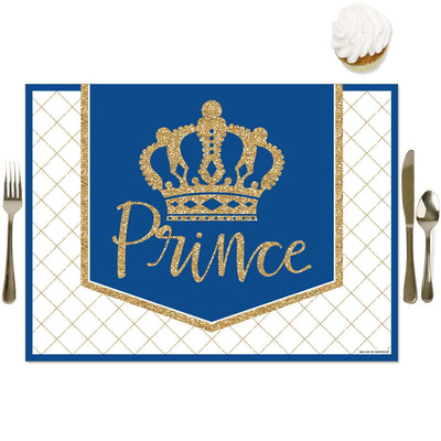 Royal Prince Charming - Party Table Decorations - Baby Shower or Birthday Party Placemats - Set of 16