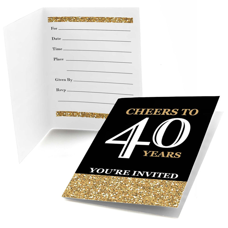 Adult 40th Birthday - Gold - Birthday Party Fill In Invitations - 8 ct