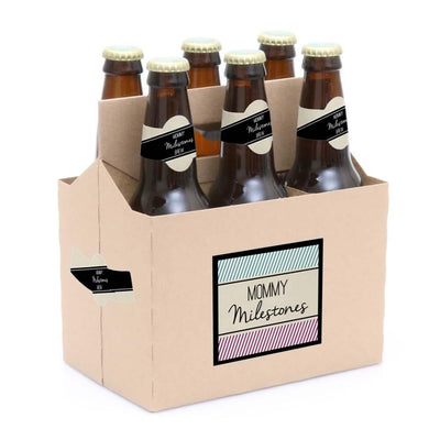 Mommy's First Milestones - Decorations for Women and Men - 6 Beer Bottle Labels and 1 Carrier Gift