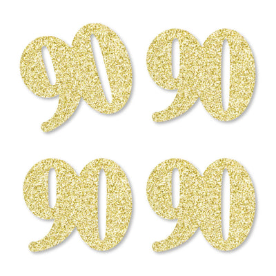 Gold Glitter 90 - No-Mess Real Gold Glitter Cut-Out Numbers - 90th Birthday Party Confetti - Set of 24