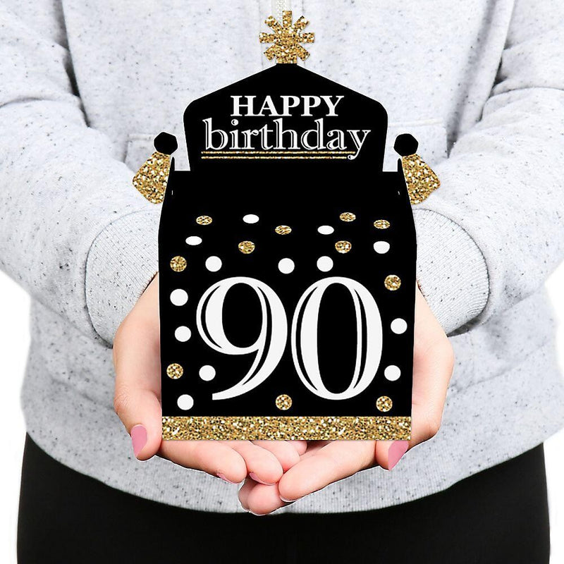 Adult 90th Birthday - Gold - Treat Box Party Favors - Birthday Party Goodie Gable Boxes - Set of 12