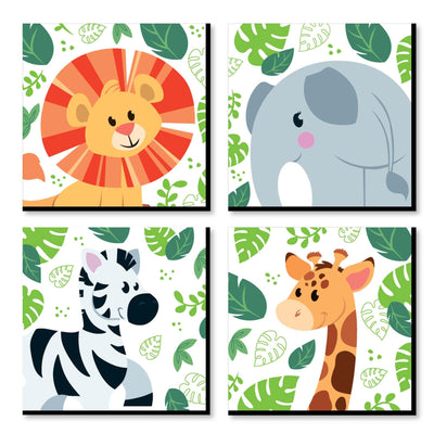 Jungle Party Animals - Safari Zoo Animal Kids Room, Nursery Decor and Home Decor - 11 x 11 inches Nursery Wall Art - Set of 4 Prints for Baby's Room