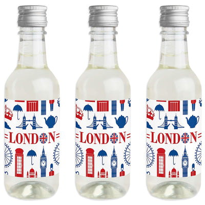 Cheerio, London - Mini Wine and Champagne Bottle Label Stickers - British UK Party Favor Gift for Women and Men - Set of 16