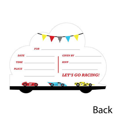 Let's Go Racing - Racecar - Shaped Fill-In Invitations - Race Car Birthday Party or Baby Shower Invitation Cards with Envelopes - Set of 12
