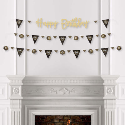 Roaring 20's - 1920s Art Deco Jazz Birthday Party Letter Banner Decoration - 36 Banner Cutouts and No-Mess Real Gold Glitter Happy Birthday Banner Letters