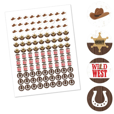 Western Hoedown - Wild West Cowboy Party Round Candy Sticker Favors - Labels Fit Hershey's Kisses - 108 ct