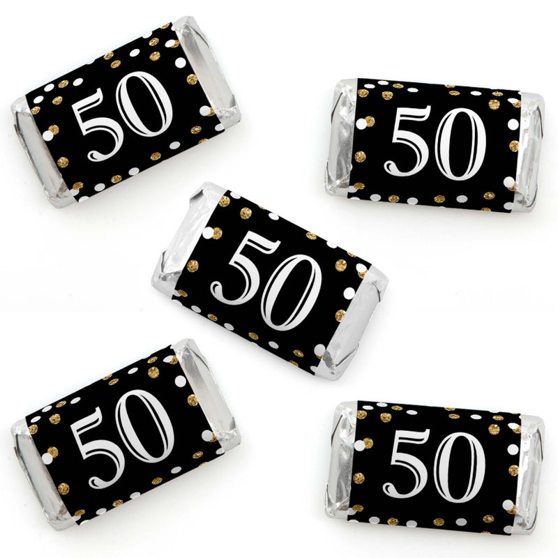 Adult 50th Birthday - Gold - Mini Candy Bar Wrapper Stickers - Birthday Party Small Favors - 40 Count