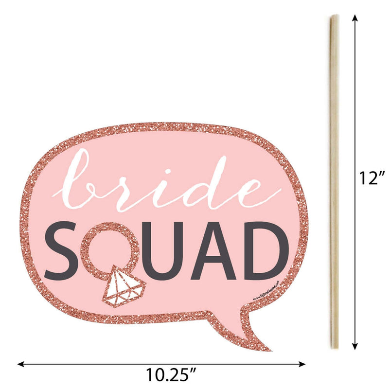 Funny Bride Squad - 10 Piece Rose Gold Bachelorette Party Photo Booth Props Kit