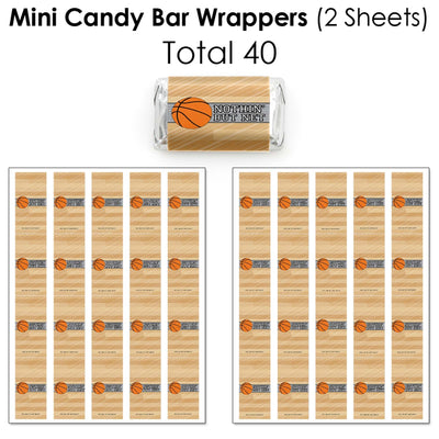 Nothin' But Net - Basketball - Mini Candy Bar Wrappers, Round Candy Stickers and Circle Stickers - Baby Shower or Birthday Party Candy Favor Sticker Kit - 304 Pieces