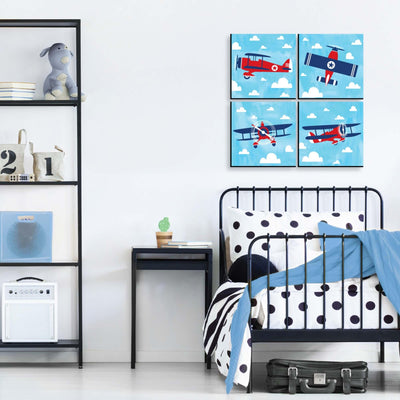 Taking Flight - Airplane - Vintage Plane Kids Room, Nursery Decor and Home Decor - 11 x 11 inches Nursery Wall Art - Set of 4 Prints for Baby's Room