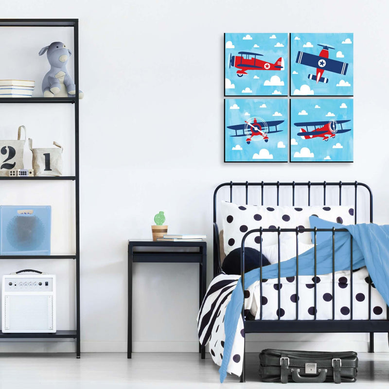 Taking Flight - Airplane - Vintage Plane Kids Room, Nursery Decor and Home Decor - 11 x 11 inches Nursery Wall Art - Set of 4 Prints for Baby&
