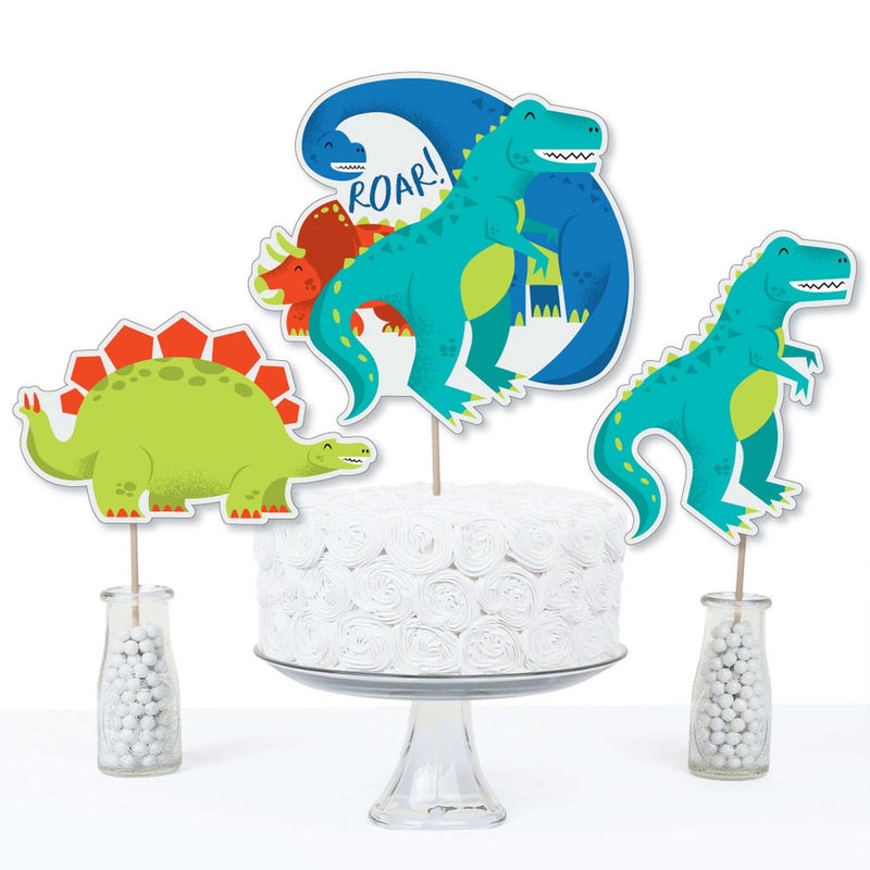Roar Dinosaur - Dino Mite T-Rex Baby Shower or Birthday Party Centerpiece Sticks - Table Toppers - Set of 15