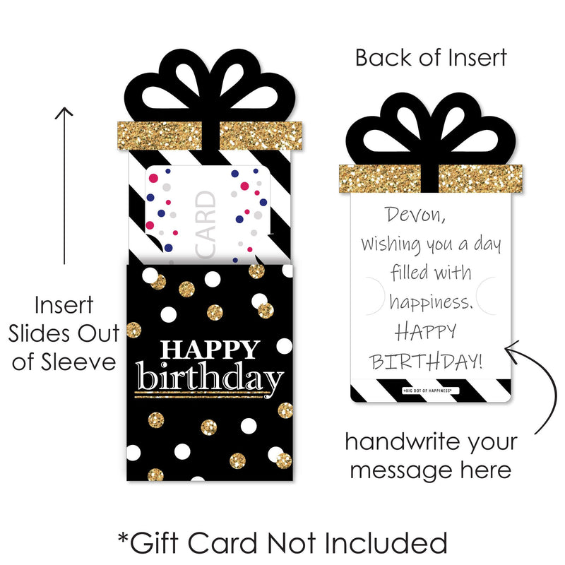 Adult Happy Birthday - Gold - Birthday Party Money and Gift Card Sleeves - Nifty Gifty Card Holders - Set of 8