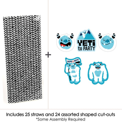 Yeti to Party - Paper Straw Decor - Abominable Snowman Party or Birthday Party Striped Decorative Straws - Set of 24