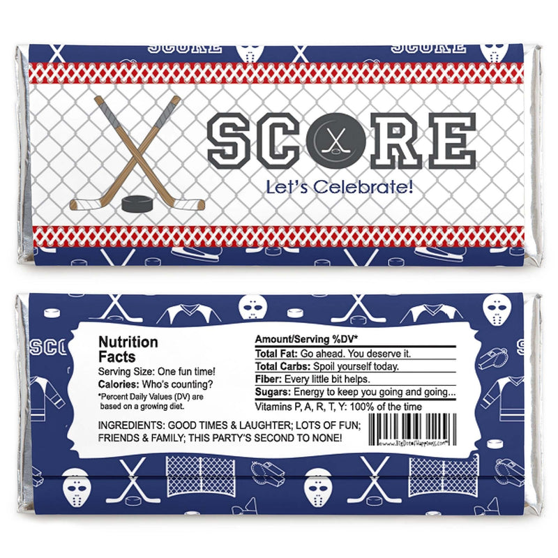 Shoots & Scores! - Hockey - Candy Bar Wrapper Baby Shower or Birthday Party Favors - Set of 24