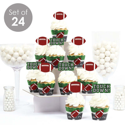 End Zone - Football - Cupcake Decorations - Baby Shower or Birthday Party Cupcake Wrappers and Treat Picks Kit - Set of 24