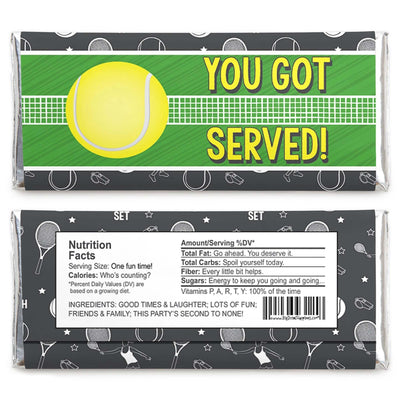 You Got Served - Tennis - Candy Bar Wrapper Baby Shower or Birthday Party Favors - Set of 24