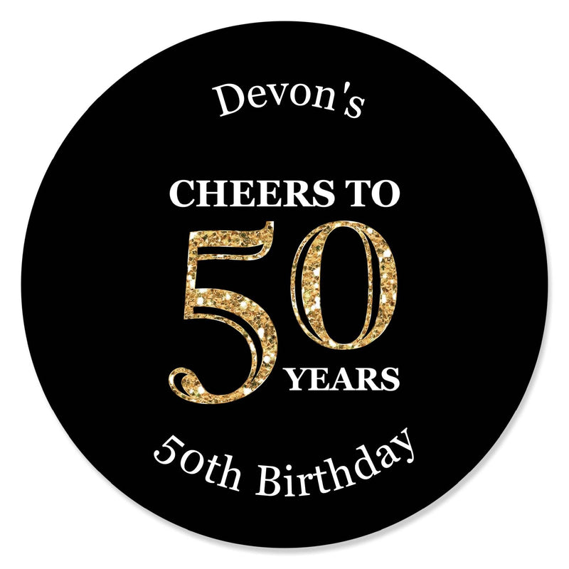 Adult 50th Birthday - Gold - Personalized Birthday Party Circle Sticker Labels - 24 ct