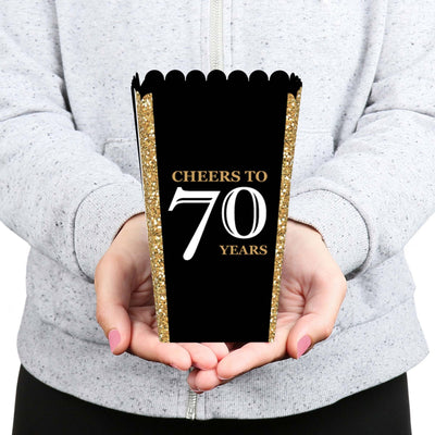 Adult 70th Birthday - Gold - Birthday Party Favor Popcorn Treat Boxes - Set of 12