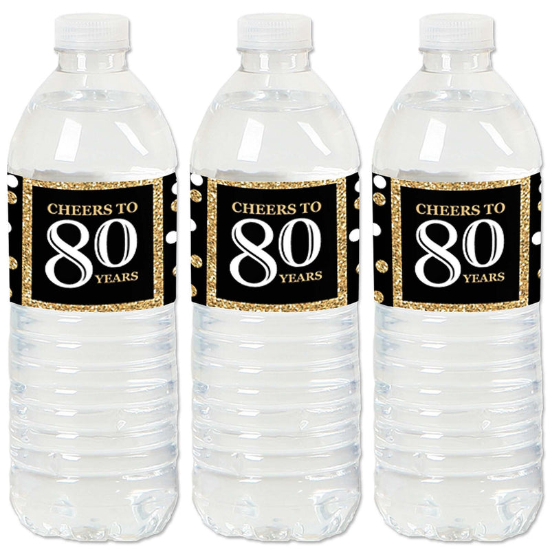 Adult 80th Birthday - Gold - Birthday Party Water Bottle Sticker Labels - Set of 20