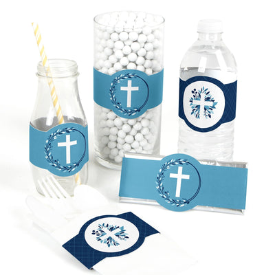 Blue Elegant Cross - DIY Party Supplies - Boy Religious Party DIY Party Favors & Decorations - Set of 15
