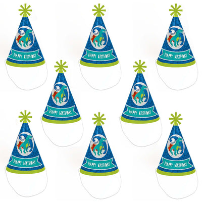 Roar Dinosaur - Cone Happy Birthday Party Hats for Kids and Adults - Set of 8 (Standard Size)