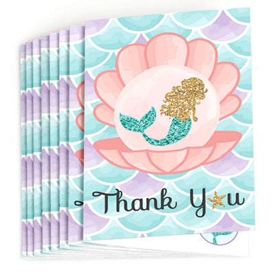 Let's Be Mermaids - Baby Shower or Birthday Party Thank You Cards - 8 ct