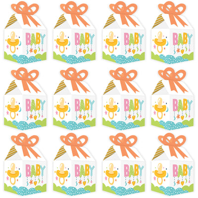 Colorful Baby Shower - Square Favor Gift Boxes - Gender Neutral Party Bow Boxes - Set of 12