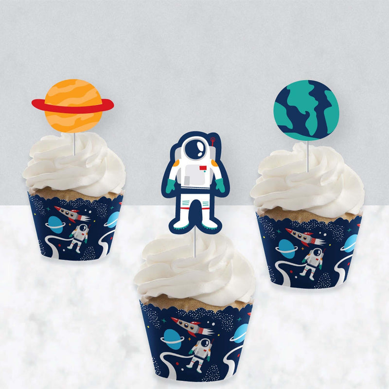 Blast Off to Outer Space - Cupcake Decoration - Rocket Ship Baby Shower or Birthday Party Cupcake Wrappers and Treat Picks Kit - Set of 24
