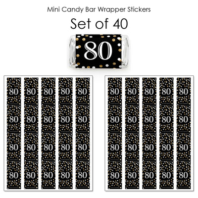Adult 80th Birthday - Gold - Mini Candy Bar Wrapper Stickers - Birthday Party Small Favors - 40 Count