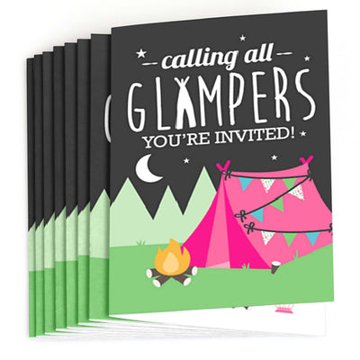 Let's Go Glamping - Fill In Camp Glamp Party or Birthday Party Invitations - 8 ct